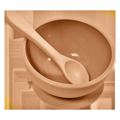 सॉफ्ट नॉन स्लिप स्पिल किड्स फीडिंग पिंक सिलिकॉन सक्शन बाउल और स्पून लेटेक्स फ्री