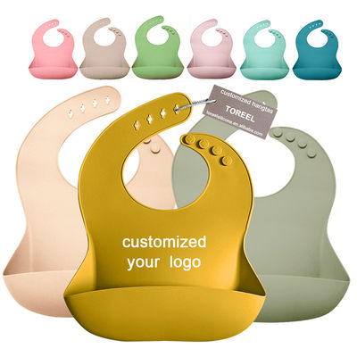 खाद्य पकड़ने के साथ OEM कस्टम समायोज्य लंबाई सिलिकॉन बेबी बिब